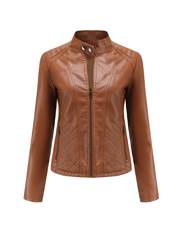 xakxx Long Sleeves Plus Size Buttoned Pockets Split-Joint Zipper Stand Collar Jackets Outerwear