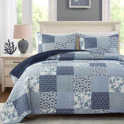 Patchwork Bedding Set: 3-Piece Floral Quilted Bed Cover/Bedspread with 2 Pillowcases, Soft and Breathable, Perfect for a Comfortable Bedroom Decor