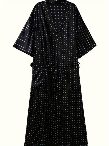 Plus Size Men's Luxurious Allover Print Bathrobe - Soft, Relaxed Fit, Stylish Comfy Sleepwear for Ultimate Relaxation - Perfect for Lounging Around the House
