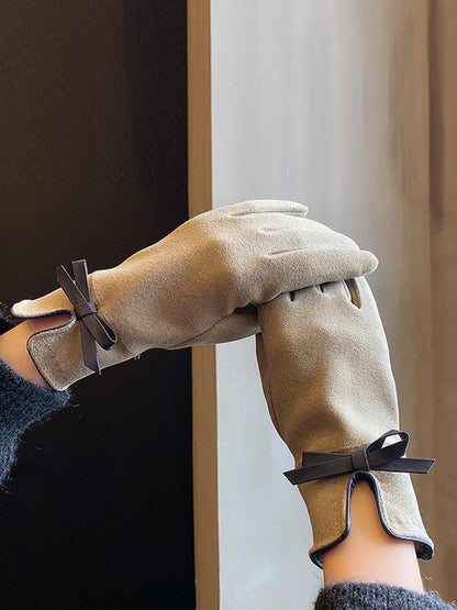 xakxx Bow-Embellished Split-Joint Gloves