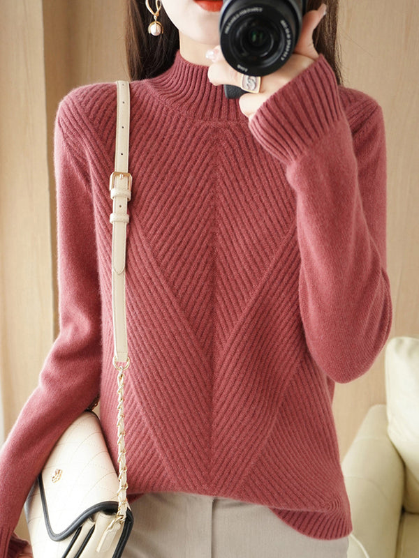 xakxx Urban Long Sleeves Solid Color Half Turtleneck Sweater Tops