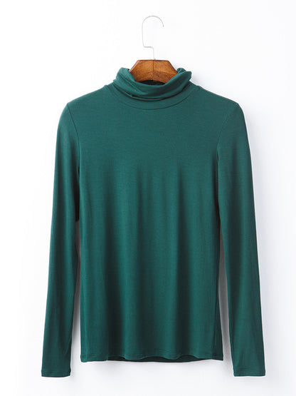 xakxx Simple Long Sleeves Skinny Solid Color High-Neck T-Shirts