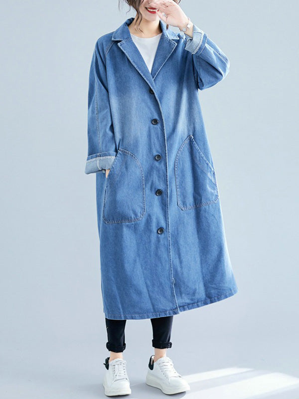 xakxx Original Lapel Long Sleeve Denim Outerwear&Trench