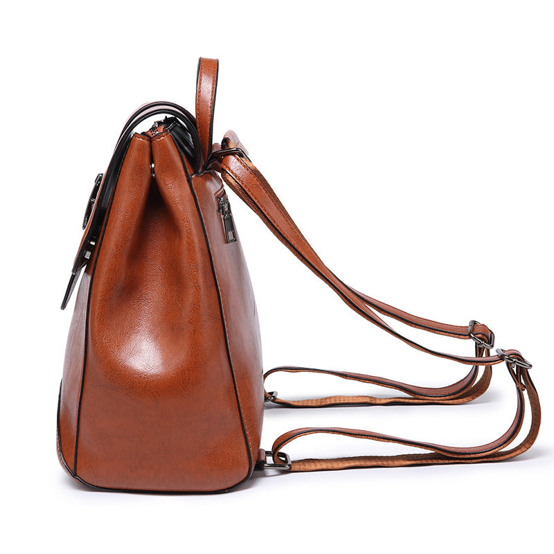 2025 Backpack New oilskin trendy women's backpack retro fashion trend women's bag versatile single shoulder oblique straddle backpack