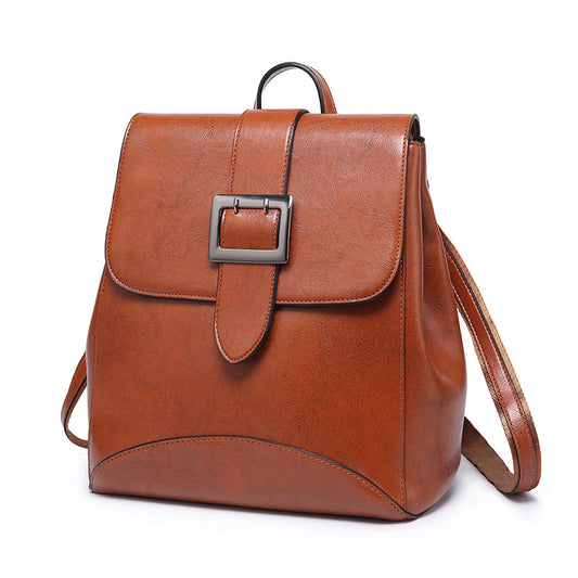 2025 Backpack New oilskin trendy women's backpack retro fashion trend women's bag versatile single shoulder oblique straddle backpack