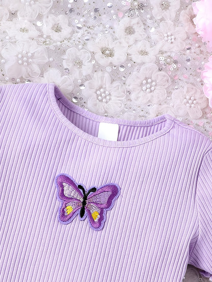 Butterfly Design Frill Trim Short Sleeve Bodycon Dress For Girls Summer Gift Holiday