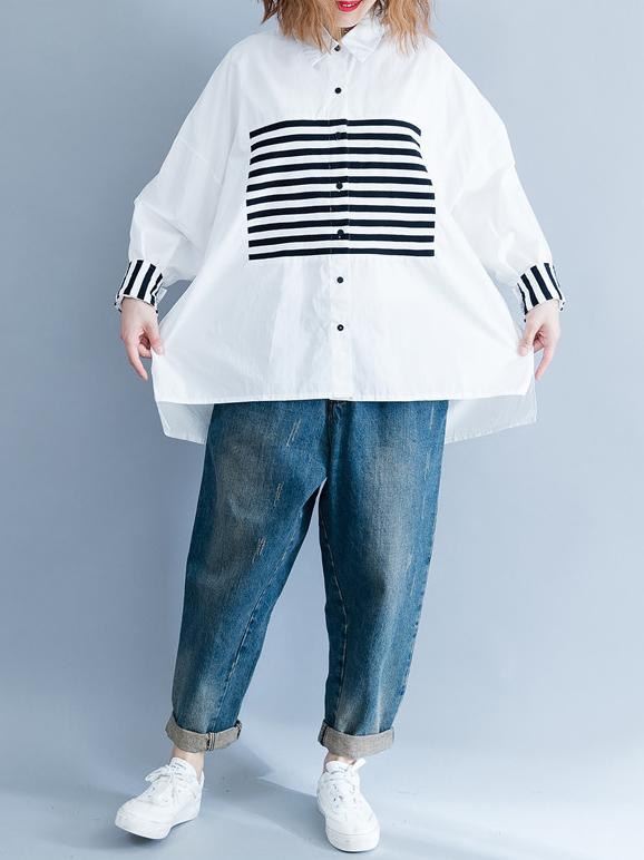 xakxx Stripe Split-joint White Shirt