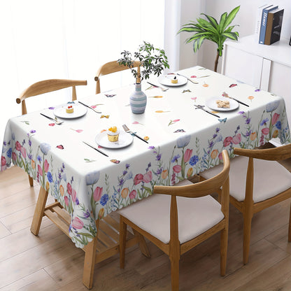 1pc Of Tulip Flower Butterfly Tablecloth, Spring Table Decoration, Edge Embossing Process, Printed Tablecloth, Anti-fouling, Waterproof, Wrinkle-free, Suitable For Daily Family Kitchen, Restaurant Terrace Indoor And Outdoor Use