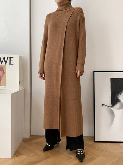 xakxx Original Loose Solid Color Split-Front Sweater Dress
