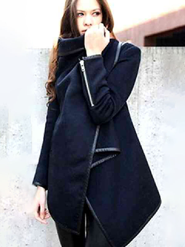 xakxx Original Asymmetric Split-Joint High-Neck Woolen Coat