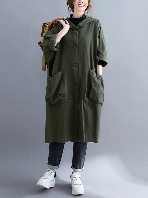 xakxx Loose Hooded Trench Long Coat