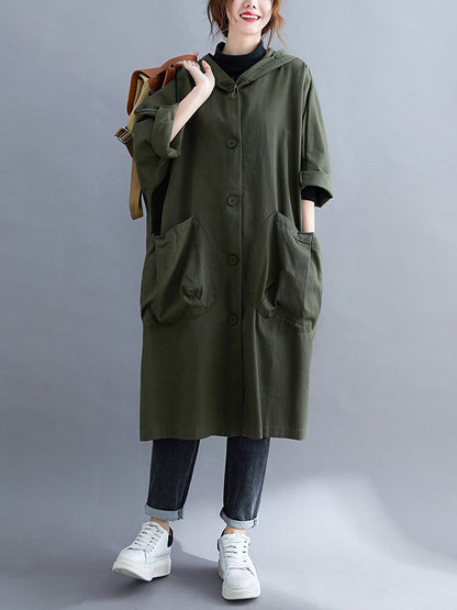 xakxx Loose Hooded Trench Long Coat
