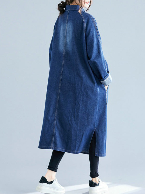 xakxx Original Lapel Long Sleeve Denim Outerwear&Trench