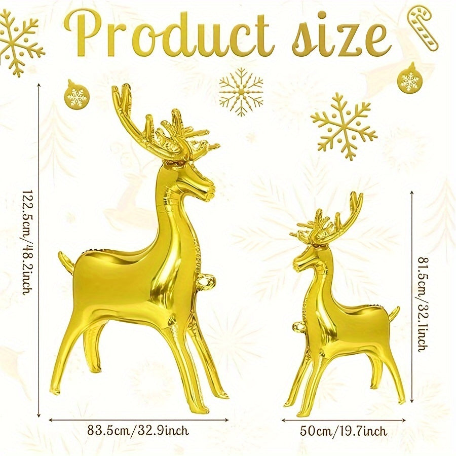 1pc Golden Foil Reindeer Balloon, Large Christmas Party Balloon, Festive Winter Theme Birthday Decor, Christmas New Year Garden Decoration, Aluminum Film, No Power Required, Home Kitchen Party Supplies