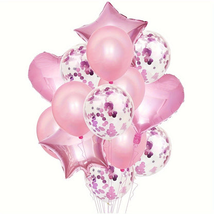 14pcs Rose Golden Balloon Set: Perfect for Weddings, New Year, Christmas, Bridal Showers, Birthdays, And More - Includes 18" Stars, 18" Hearts, 12" Polka Dot Balloons, And 12" Plain Balloons
