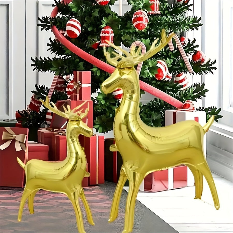 1pc Golden Foil Reindeer Balloon, Large Christmas Party Balloon, Festive Winter Theme Birthday Decor, Christmas New Year Garden Decoration, Aluminum Film, No Power Required, Home Kitchen Party Supplies