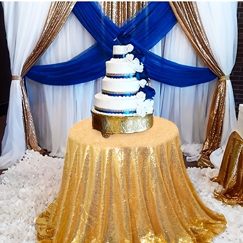 1pc, Luxurious Golden Round Sequin Tablecloth - Dazzling Table Cover for Bridal Shower, Birthday, Wedding, Dessert, Banquet, and Room Decor - Spreads Elegance and Sophistication on Tables