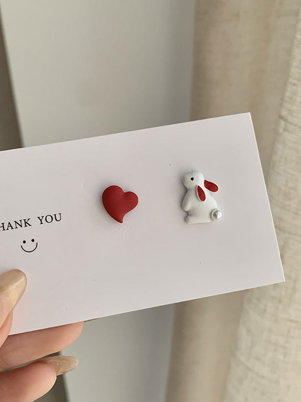 xakxx Cute Love Rabbit Shape Asymmetric Earrings