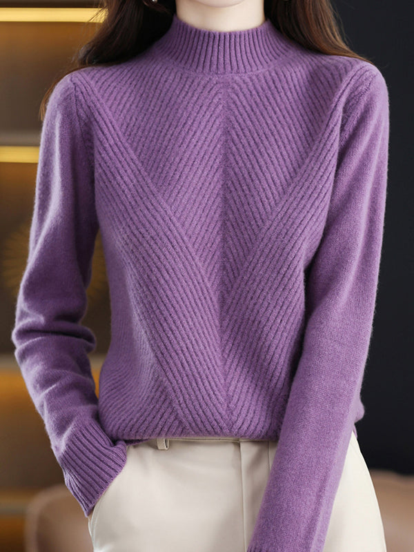 xakxx Urban Long Sleeves Solid Color Half Turtleneck Sweater Tops