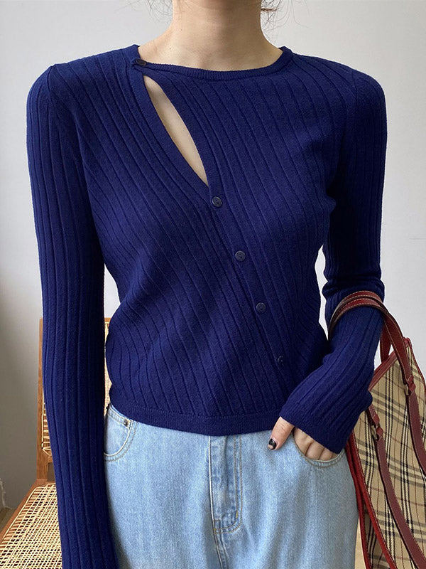 xakxx Fashion Asymmetric Solid Color Round-Neck Sweater Top