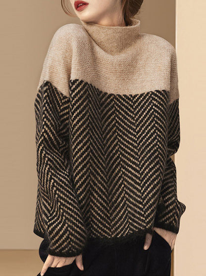 xakxx Casual Loose High-Neck Sweater Tops