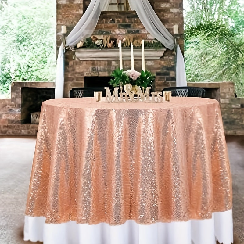 1pc, Luxurious Golden Round Sequin Tablecloth - Dazzling Table Cover for Bridal Shower, Birthday, Wedding, Dessert, Banquet, and Room Decor - Spreads Elegance and Sophistication on Tables