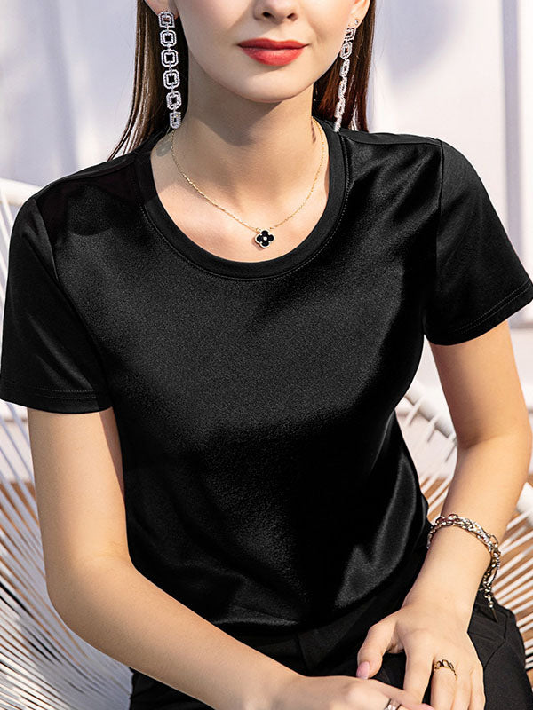 xakxx Short Sleeves Solid Color Round-Neck T-Shirts Tops