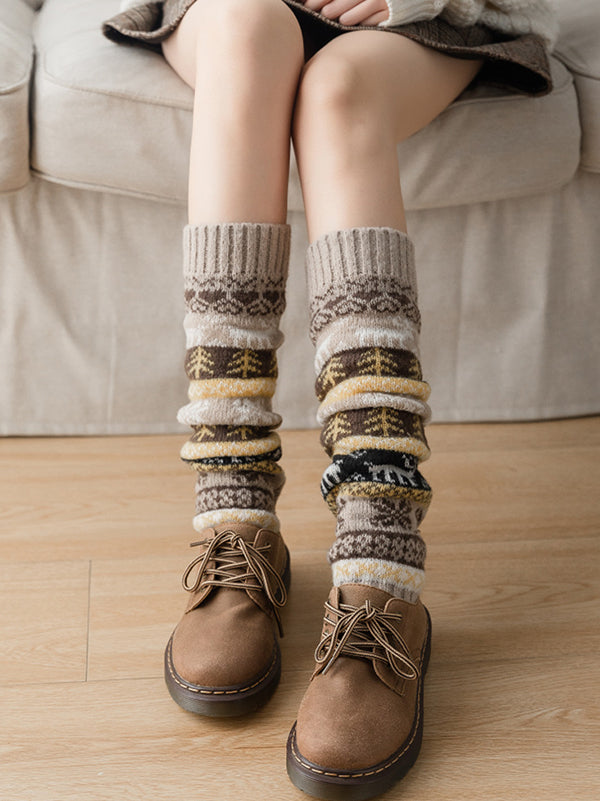 xakxx Knitting Keep Warm Printed Leg Warmers Accessories