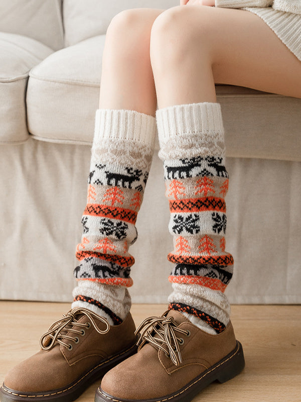 xakxx Knitting Keep Warm Printed Leg Warmers Accessories
