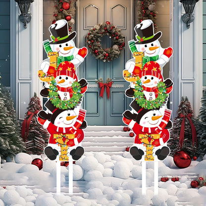 2pcs Joyful Snowman Christmas Yard Signs - Large 31.5"x11.4" Outdoor Lawn Decorations for Festive Holiday Atmosphere