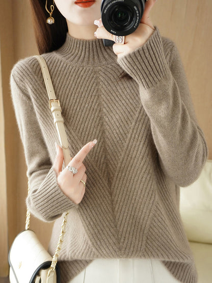 xakxx Urban Long Sleeves Solid Color Half Turtleneck Sweater Tops