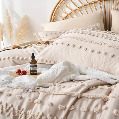 7-Piece Luxurious Tufted Boho Chic Comforter Set - Soft, Lightweight, Microfiber Bedding with Hypoallergenic Filling for Queen and King Size Beds - Perfect for All Seasons, Easy Care, and Breathable