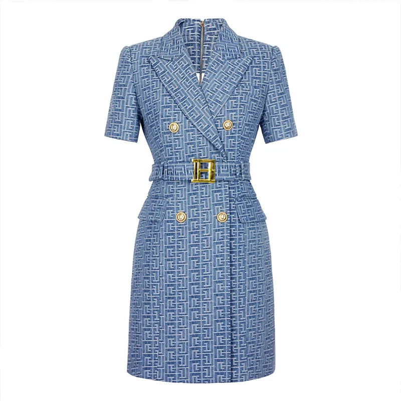 Womens Work Dresses Luxury Designer Clothes Fashion Elegant Office Dresses Suit Jacket Skirt With Big Buckle Waist Belt Business Outfit S-XXXL