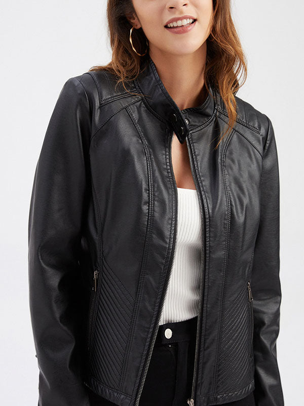 xakxx Long Sleeves Plus Size Buttoned Pockets Split-Joint Zipper Stand Collar Jackets Outerwear