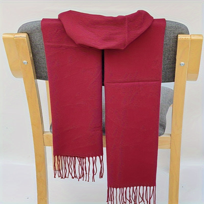 Classic Autumn and Winter Lightweight Solid Color Men's Long Scarf - Fashionable Warm Neck Wrap Shawl for Outdoor Comfort, 100% Polyester, Mature Style, Non-Stretch, Woven Craftsmanship, Decorative - Suitable for Casual Weekend Use