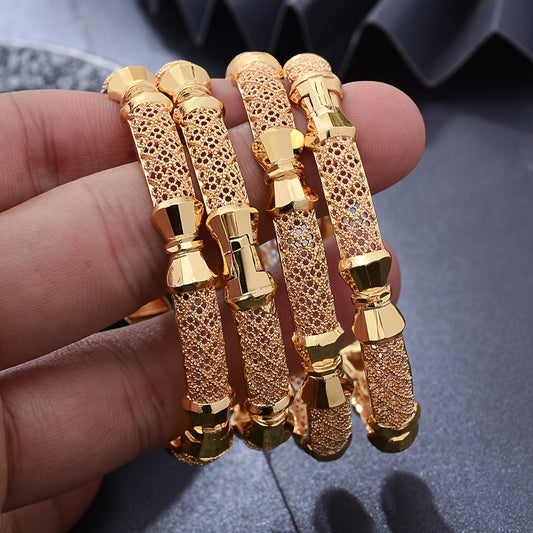 4pcs Exquisite Tribal Bangles - 24k Plated, Retro Design, Traditional Engagement and Wedding Jewelry, Perfect Party Decor, Gift for Female, Stylish Accessory for Any Occasion