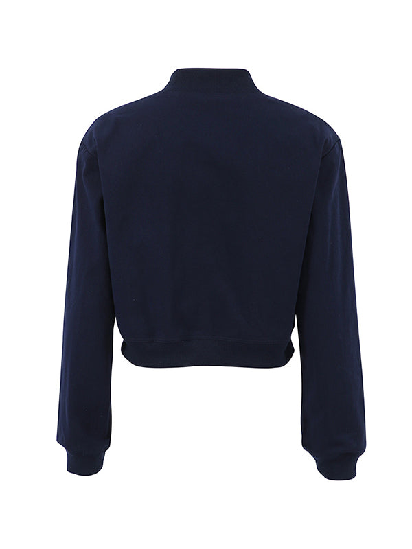 xakxx Long Sleeves Loose Buttoned Pockets Solid Color Round-Neck Jackets Outerwear