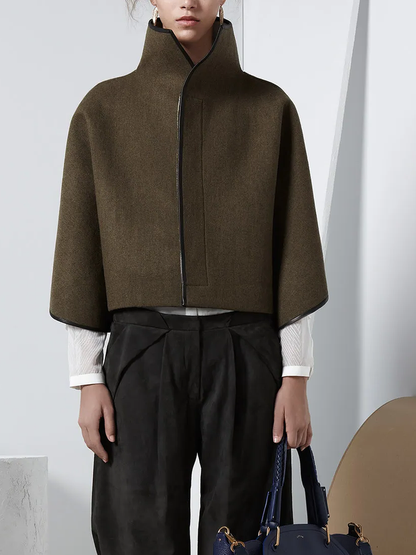 xakxx Vintage Loose Solid Color Stand Collar Jackets