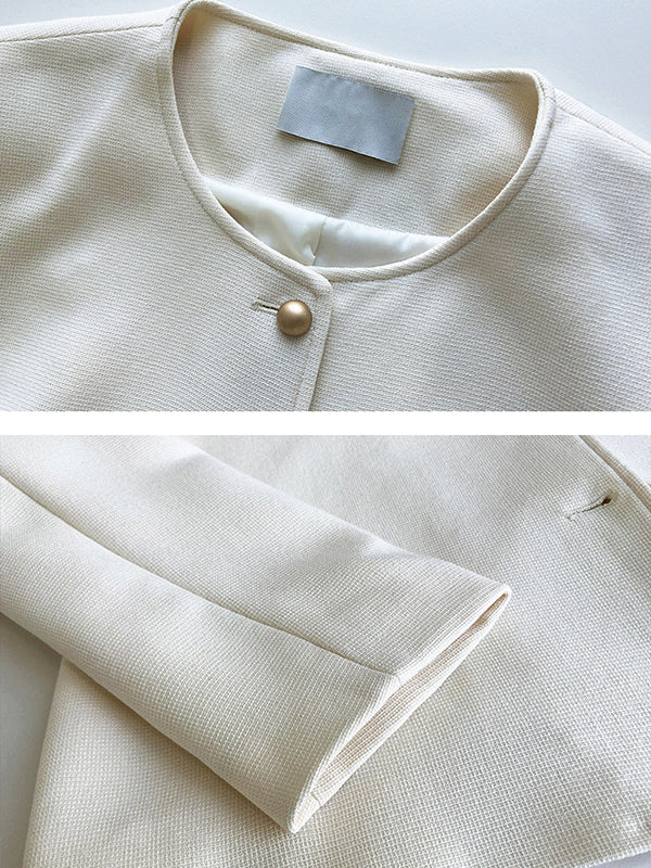xakxx Original Creation Long Sleeves Loose Buttoned Solid Color Round-Neck Outerwear