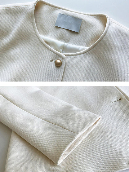 xakxx Original Creation Long Sleeves Loose Buttoned Solid Color Round-Neck Outerwear