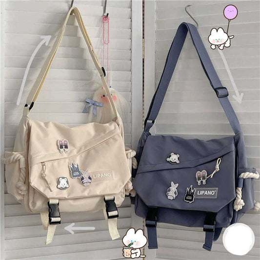 Purpdrank - Canvas Shoulder Bags Large Capacity Crossbody Bags Male Harajuku Retro Messenger Bag Girls Student Book Bags Handbags Women Bags
