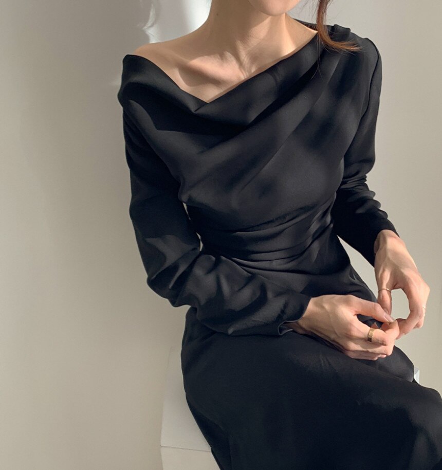 Purpdrank - 2023 Spring Outfits New spring long sleeve summer elegant female twill collar black and white party dress female office lady long dress 13067