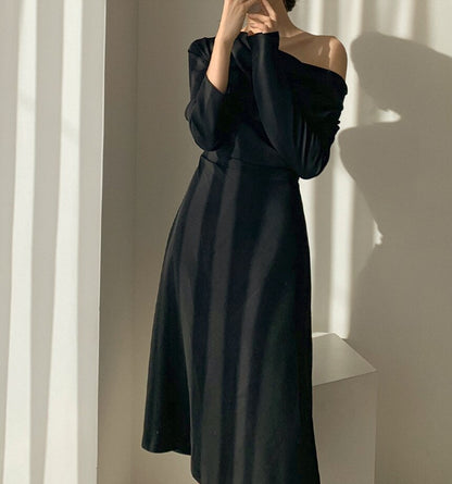 Purpdrank - 2023 Spring Outfits New spring long sleeve summer elegant female twill collar black and white party dress female office lady long dress 13067