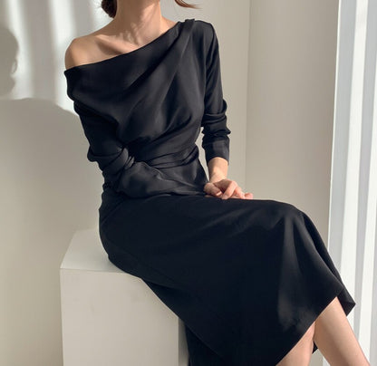 Purpdrank - 2023 Spring Outfits New spring long sleeve summer elegant female twill collar black and white party dress female office lady long dress 13067
