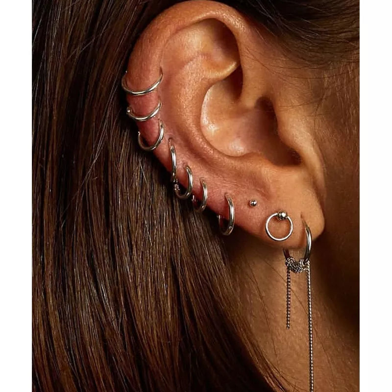 6pcs/lot Stainless Steel Simple Metal Circle Small Hoop Earrings for Women Girls Piercing Jewelry Geometric Round Helix Ear