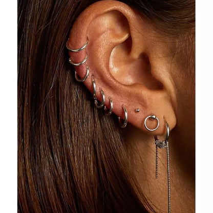 6pcs/lot Stainless Steel Simple Metal Circle Small Hoop Earrings for Women Girls Piercing Jewelry Geometric Round Helix Ear