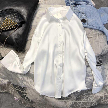 Xakxx - Spring Womens Clothing Silk Shirt Vintage Blouse Women Sheer Top Women Longsleeve Dress Shirt Plus Size Woman Overshirt