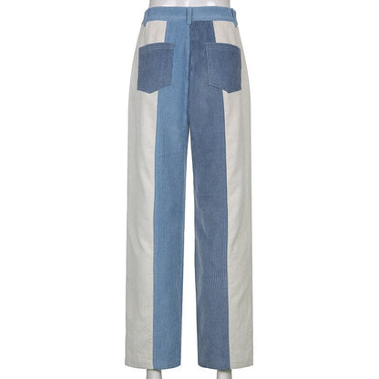 Purpdrank - 2023 Spring Women Pants Fashion Contrast Color Corduroy Long Straight Trousers Streetwear Y2K Ladies Bottoms