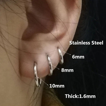 6pcs/lot Stainless Steel Simple Metal Circle Small Hoop Earrings for Women Girls Piercing Jewelry Geometric Round Helix Ear