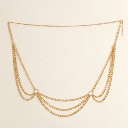 3412 new New hot-selling metal chain gold multi-layer splicing fashionable versatile wave fringed chain waist chain waist jewelry